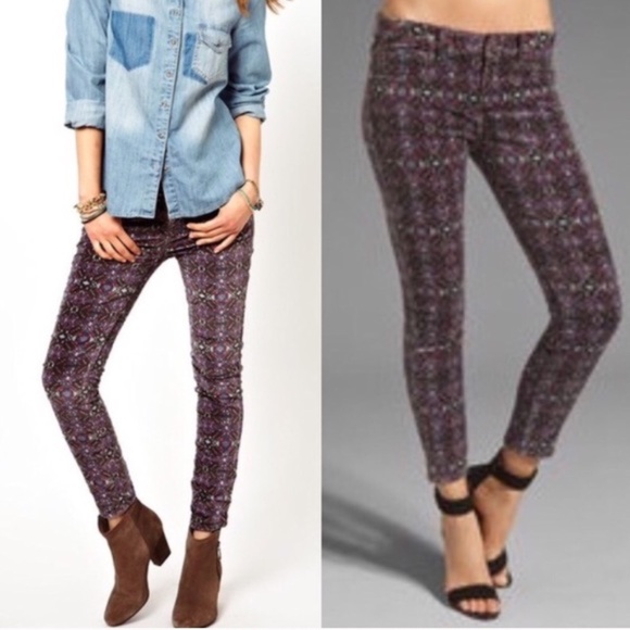 Free People Skinny Printed Velvet Jeans - Picture 1 of 6